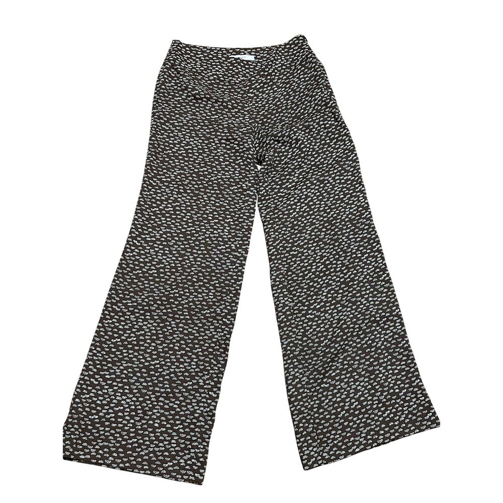 Ann Taylor LOFT Womens 4 Kate Wide Leg Pants Brown White Print Trouser High Rise